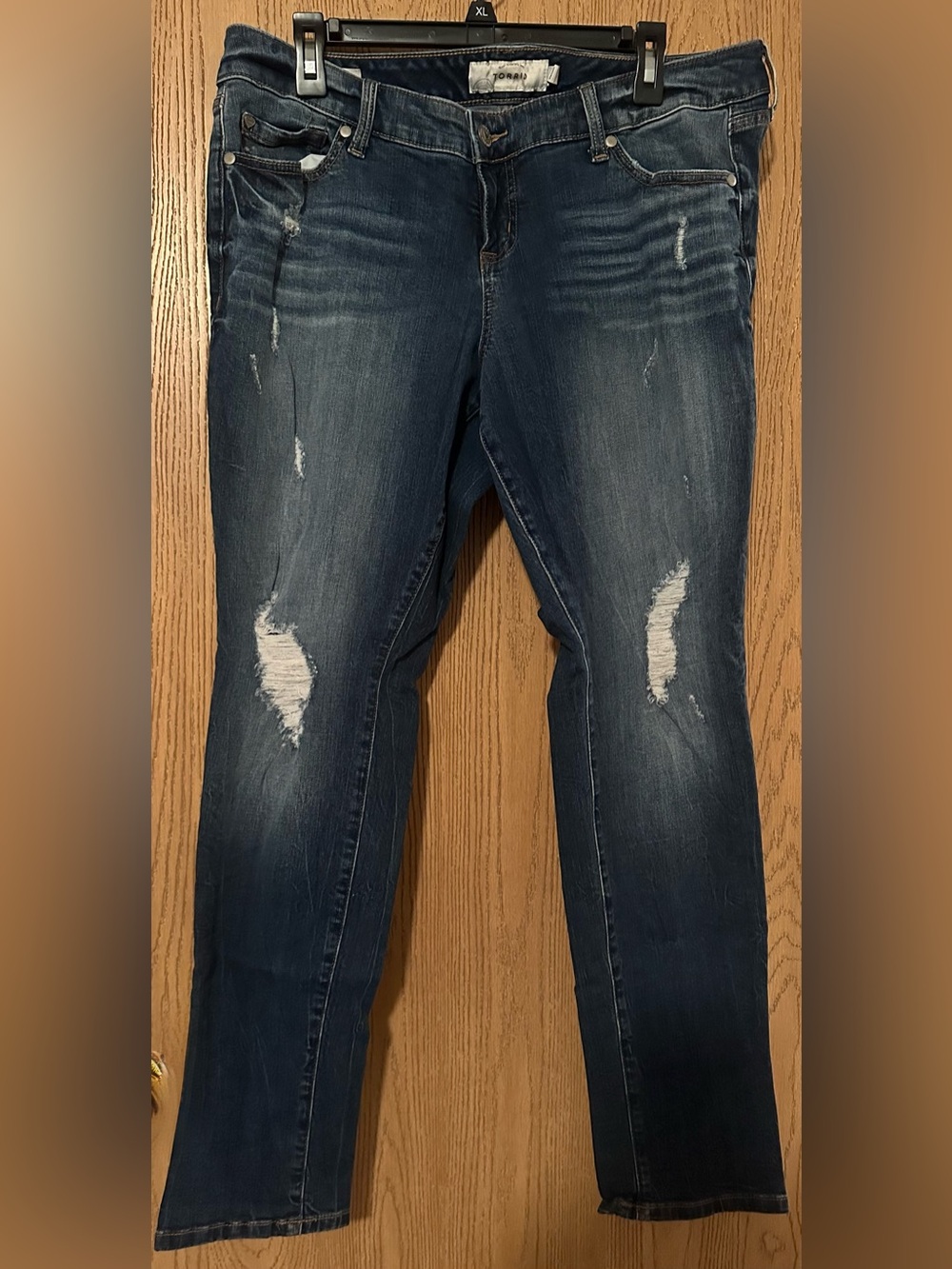 torrid Dark Blue Distressed Straight Leg Jeans